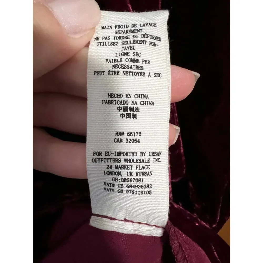 Free People Women's Choose Me Velvet Mini Dress Burgundy Babydoll Boho Size M